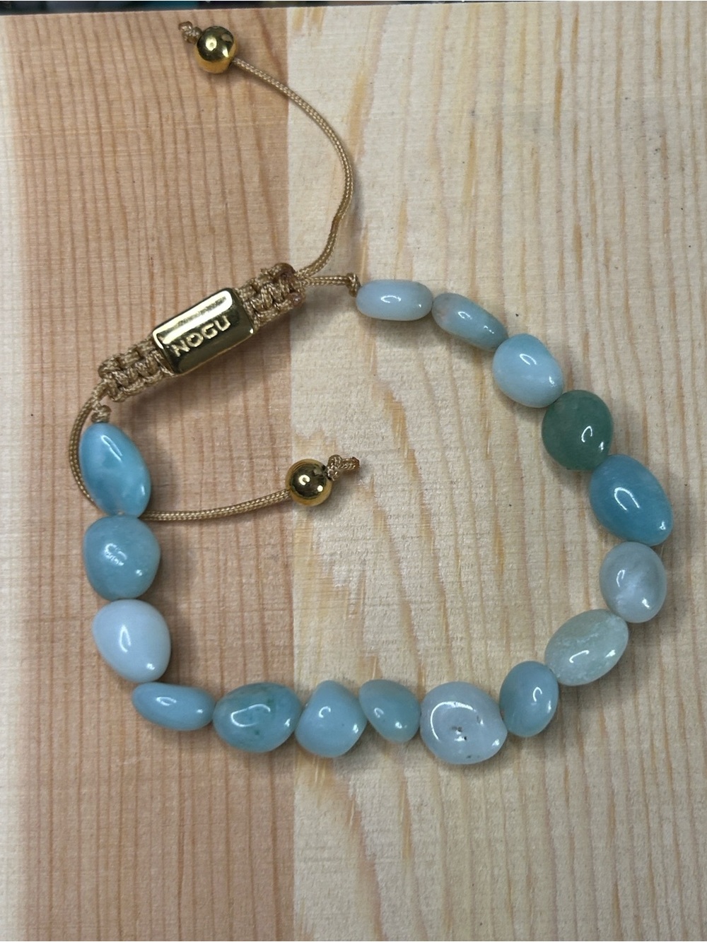 Nogu Signature Amazonite Stone Bead Macrame Adjustable Bracelet Beach Ocean Hue